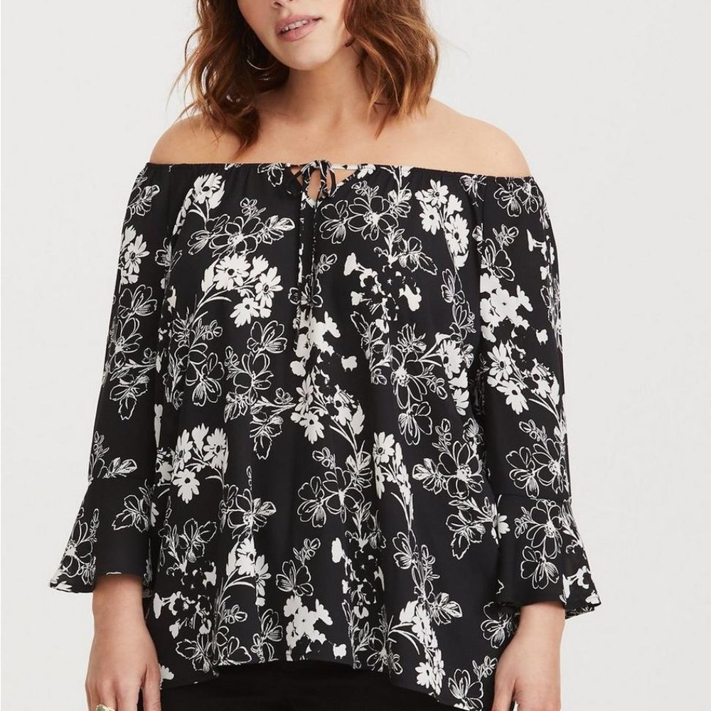 Torrid Floral Bell Sleeve Georgette Blouse